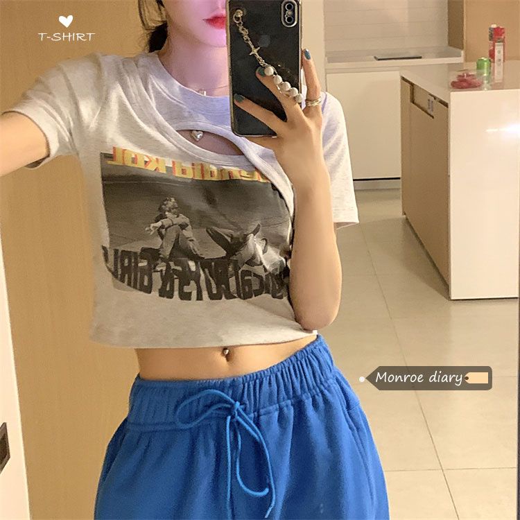 Áo Thun Cotton Ngắn Tay Giả Hai Lớp Dáng Ôm Thời Trang Cho Nữ