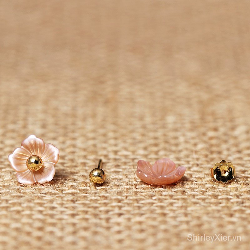 《Tam sinh tam thế thập lý đào hoa》Tương tự Bông Tai Mạ Bạc 925 Hình Hoa làm từ vỏ sò Hoa làm từ vỏ sò Đơn giản và thời trang Nhỏ tươi mát