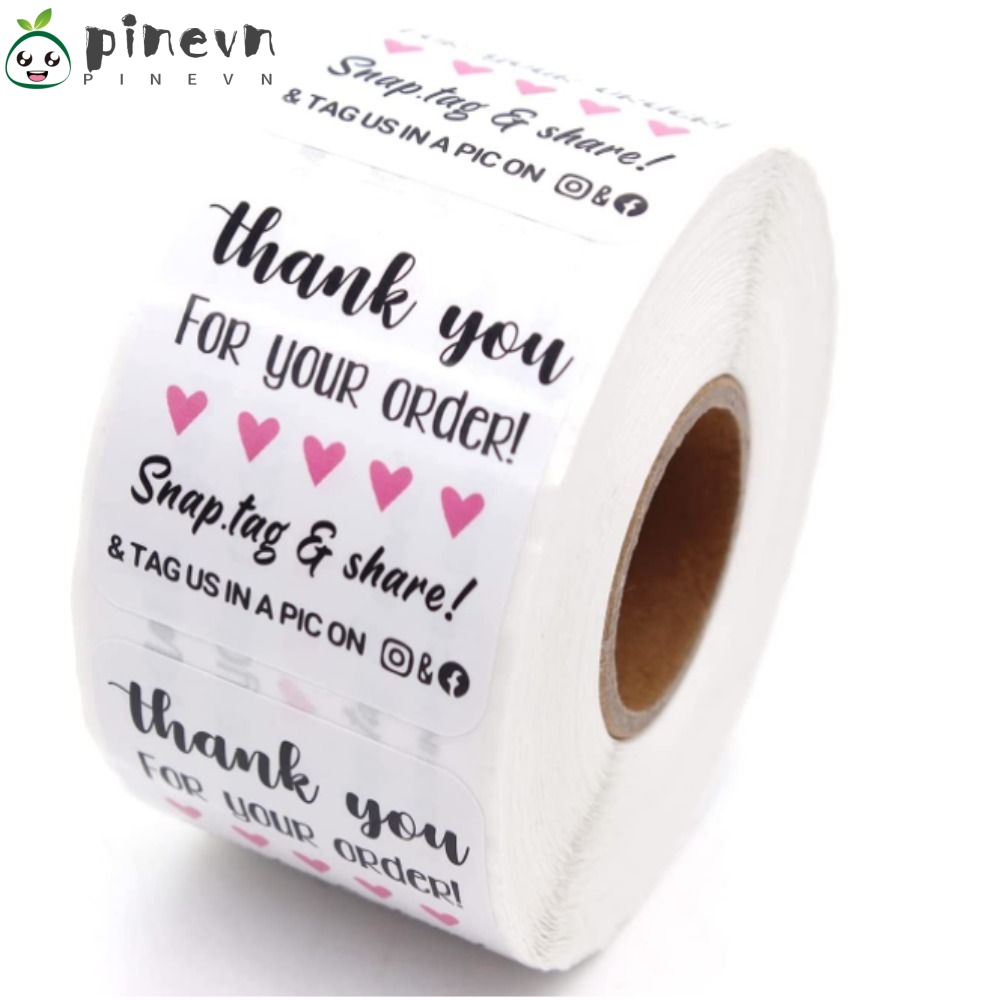 PINEVN 1 Cuộn 500 Miếng Dán Tự Dính In Chữ Thank You for Your Order Trang Trí Túi Quà