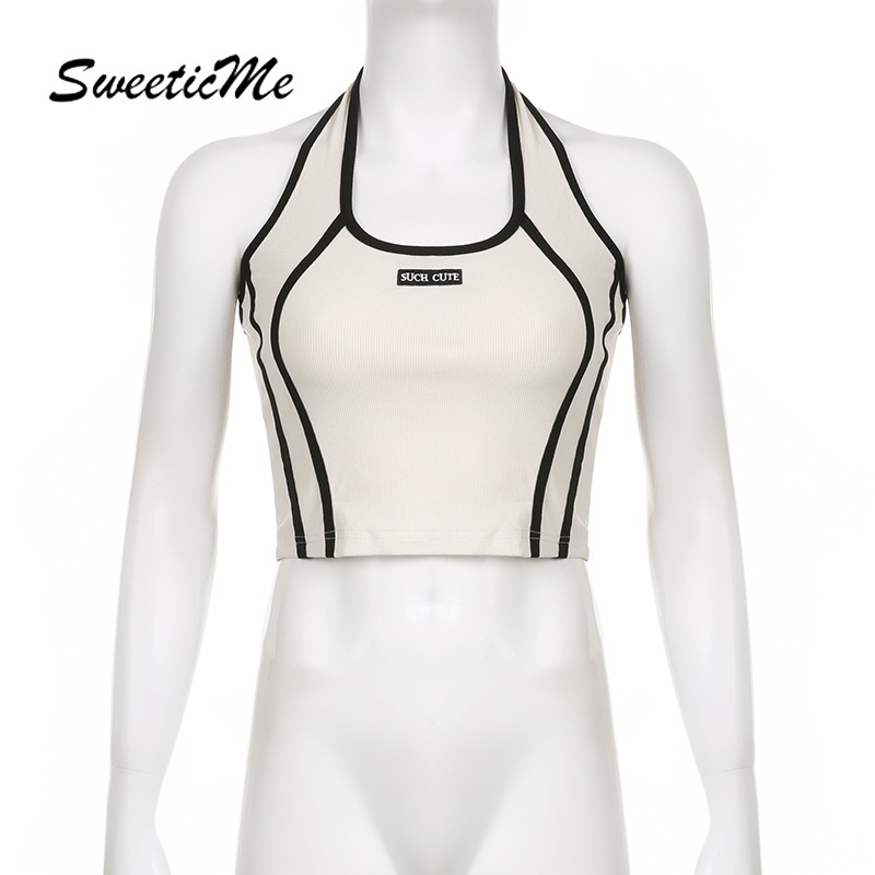 Áo Croptop Hai Dây Cổ Chữ U Màu Tương Phản Thời Trang Mới 2023 Cho Nữ