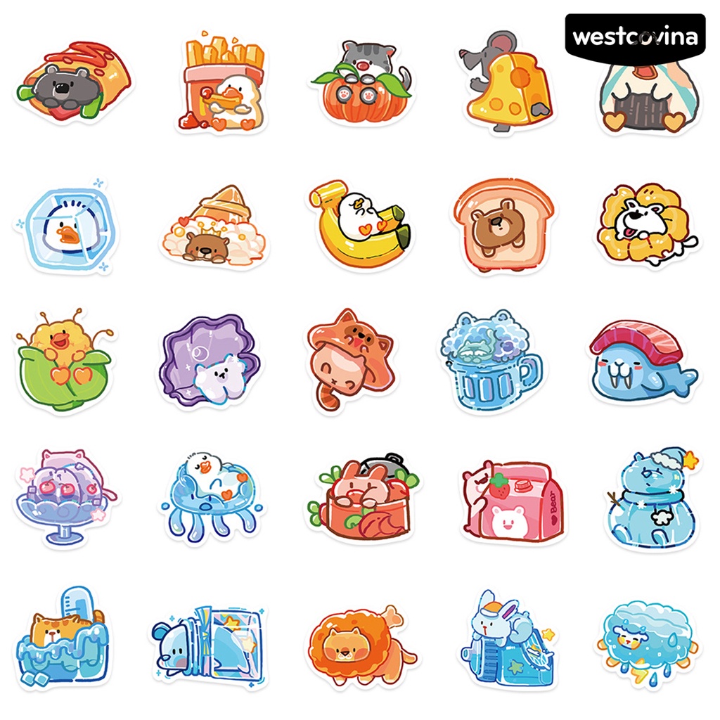 [WSTN]✎Set 50 Miếng Dán PVC Chống Nước Tự Dính Họa Tiết Hoạt Hình Dễ Thương Trang Trí Vali Ván Trượt Laptop