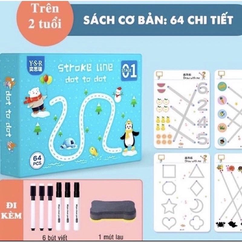 [Hàng loại 1] Tập Tô thông minh, sách viết xóa 64 trang, dạy bé tập viết các nét cơ bản - Tặng kèm 6 bút dạ đủ màu