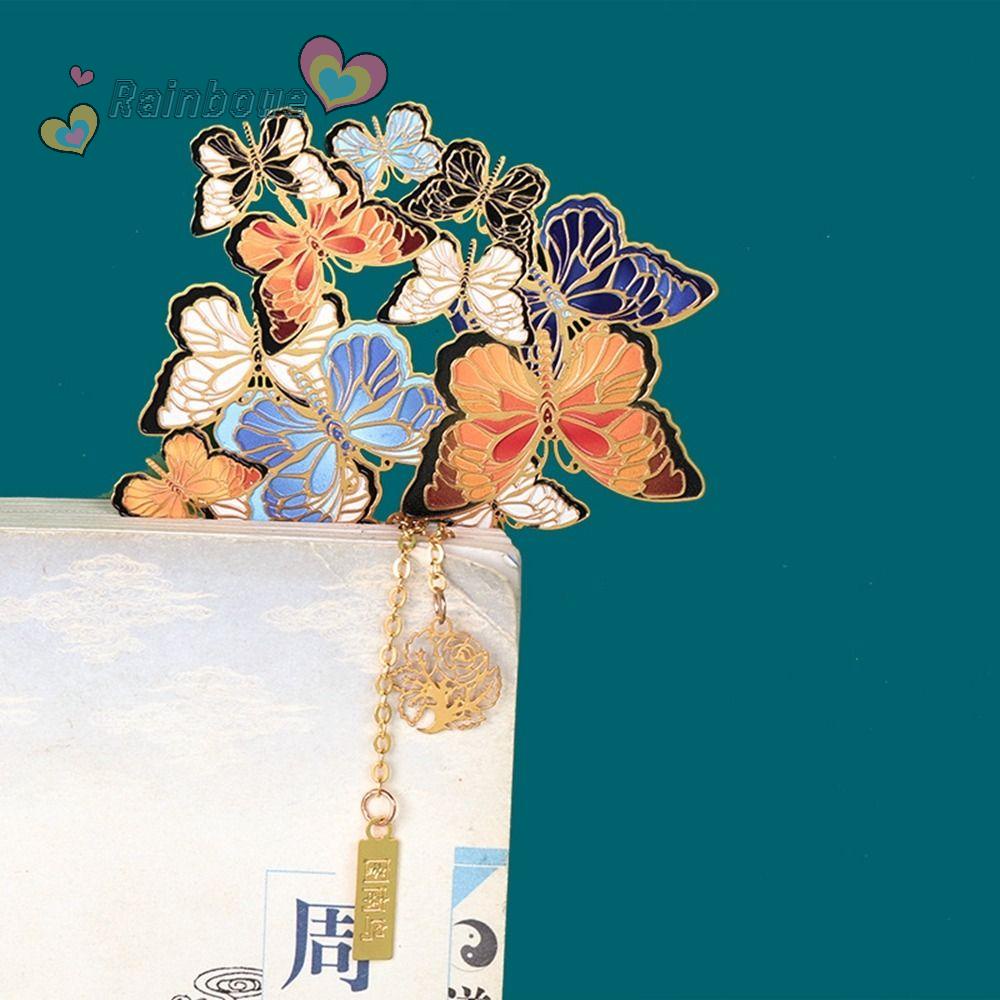 RAINBOW Kẹp Đánh Dấu Trang Sách Bằng Kim Loại Hình Động Vật Phối Tua Rua Phong Cách Retro