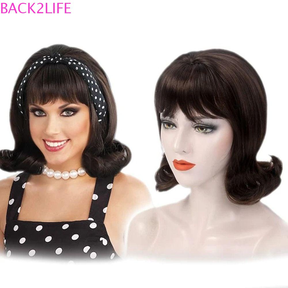 BACK2LIFE Bộ Tóc Giả Ngắn Xoăn Màu Đen Bằng Sợi Tổng Hợp Cách Nhiệt Dùng Hóa Trang Halloween