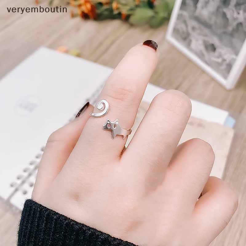 Nhẫn Hở Hình Mèo Màu Bạc Dễ Thương Có Thể Điều Chỉnh Cho Nữ