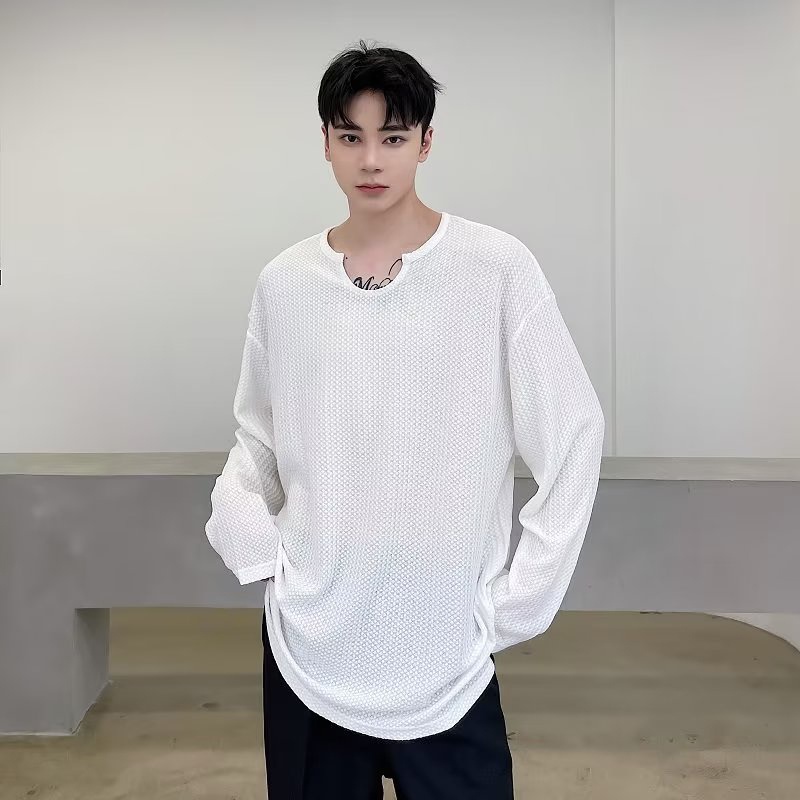 Áo sweater Dệt Kim Cổ Tròn Tay Dài Dáng Rộng Màu Trơn Thời Trang Mùa Xuân 2023 Mới Cho Nam