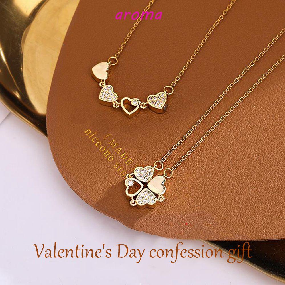 AROMA Dây Chuyền Mặt Hình Trái Tim Đính Đá Thời Trang Cho Nữ