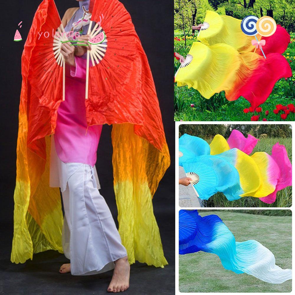 YOLA Quạt Múa Bụng Bằng Lụa Màu Sắc Gradient Dành Cho Nữ