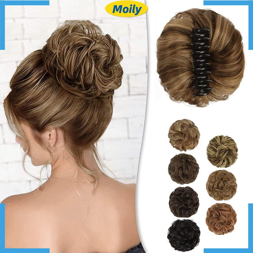 MOILYVN Búi Tóc Giả Xoăn Có Kẹp Tóc Bằng Sợi Tổng Hợp Dành Cho Nữ