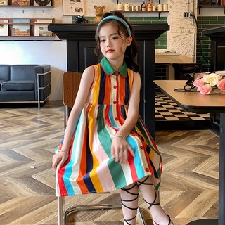  Hàng Có Sẵn Đầm Sát Nách Cotton Nguyên Chất Kẻ Sọc Nhiều Màu Thời Trang Mùa Hè Phong Cách Hàn Quốc Cho Bé Gái