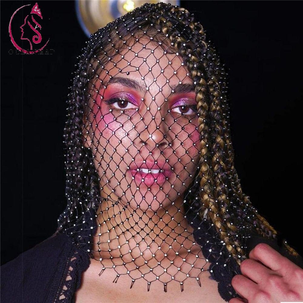 OCEANMAP Mạng Che Mặt Co Giãn Dạng Lưới Đính Đá Lấp Lánh Thanh Lịch Cho Cô Dâu