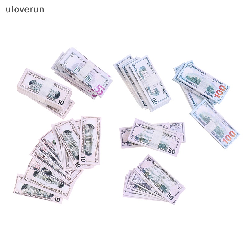 Set 100 Tờ Tiền Đô La 5 / 10 / 20 / 50 / 100 Trang Trí Nhà Búp Bê Tỉ Lệ 1: 12