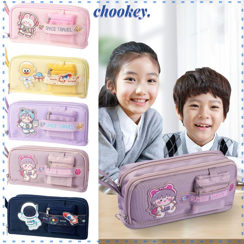 CHOOKEY Túi Đựng Bút Bằng Vải Canvas Hai Lớp Họa Tiết Dễ Thương