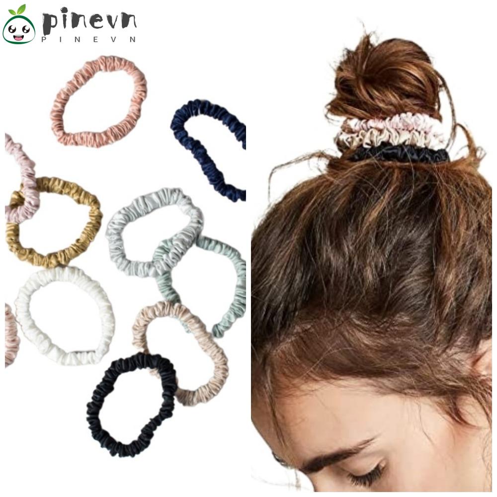 PINEVN Dây Cột Tóc Lụa Co Giãn 9mm Màu Trơn Phong Cách Retro Cho Nữ
