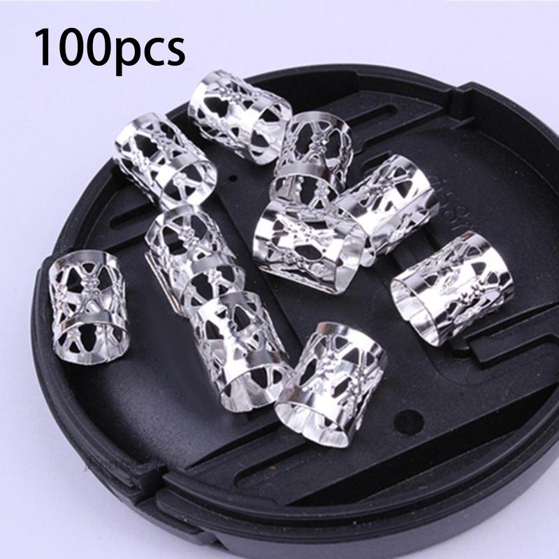 Set 100 Vòng Kim Loại Xỏ Hạt Dùng Để Trang Trí Tóc Bện / Râu