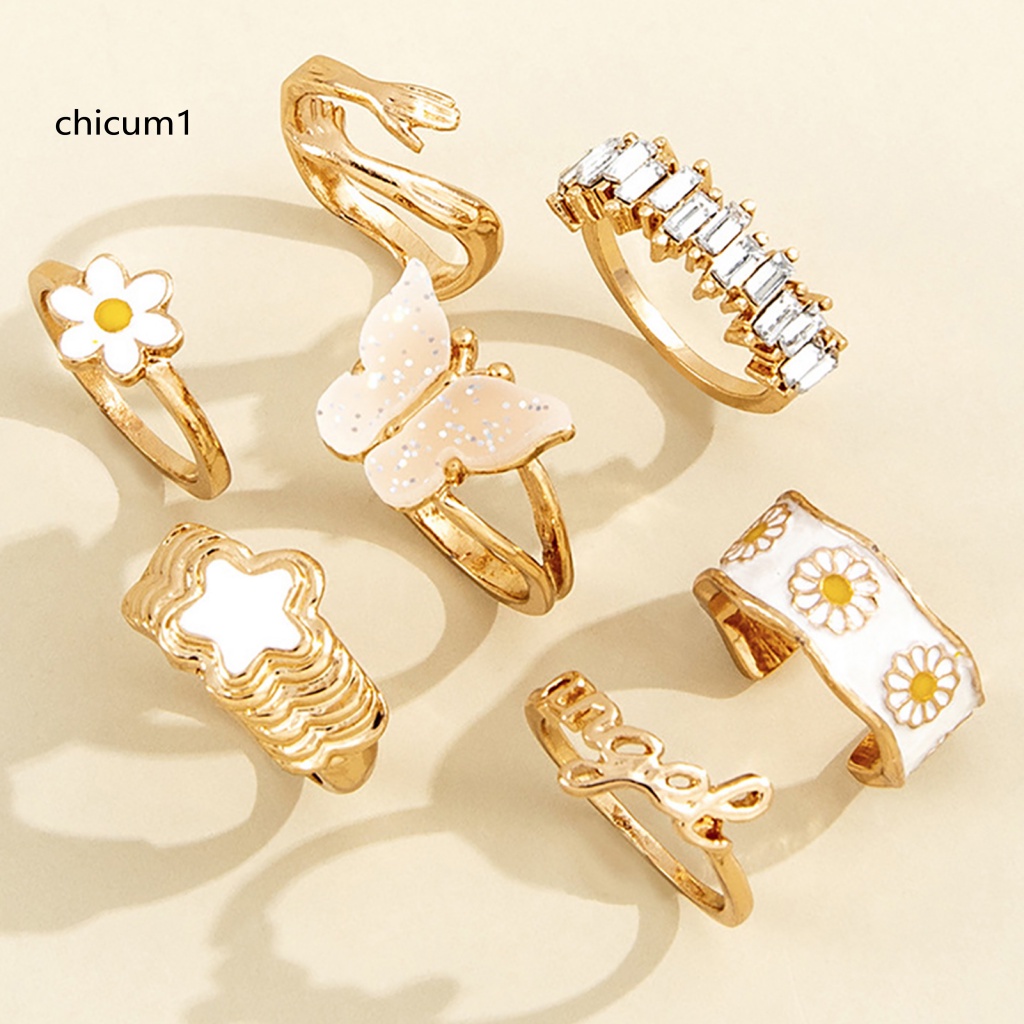 Set 7 Nhẫn Đeo Khớp Ngón Tay Hình Bướm Phong Cách Gothic Dành Cho Nữ