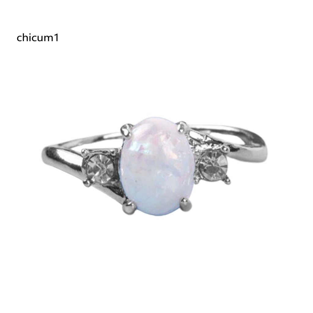 Nhẫn Hợp Kim Đính Đá Opal Hình Oval Xinh Xắn Cho Nữ