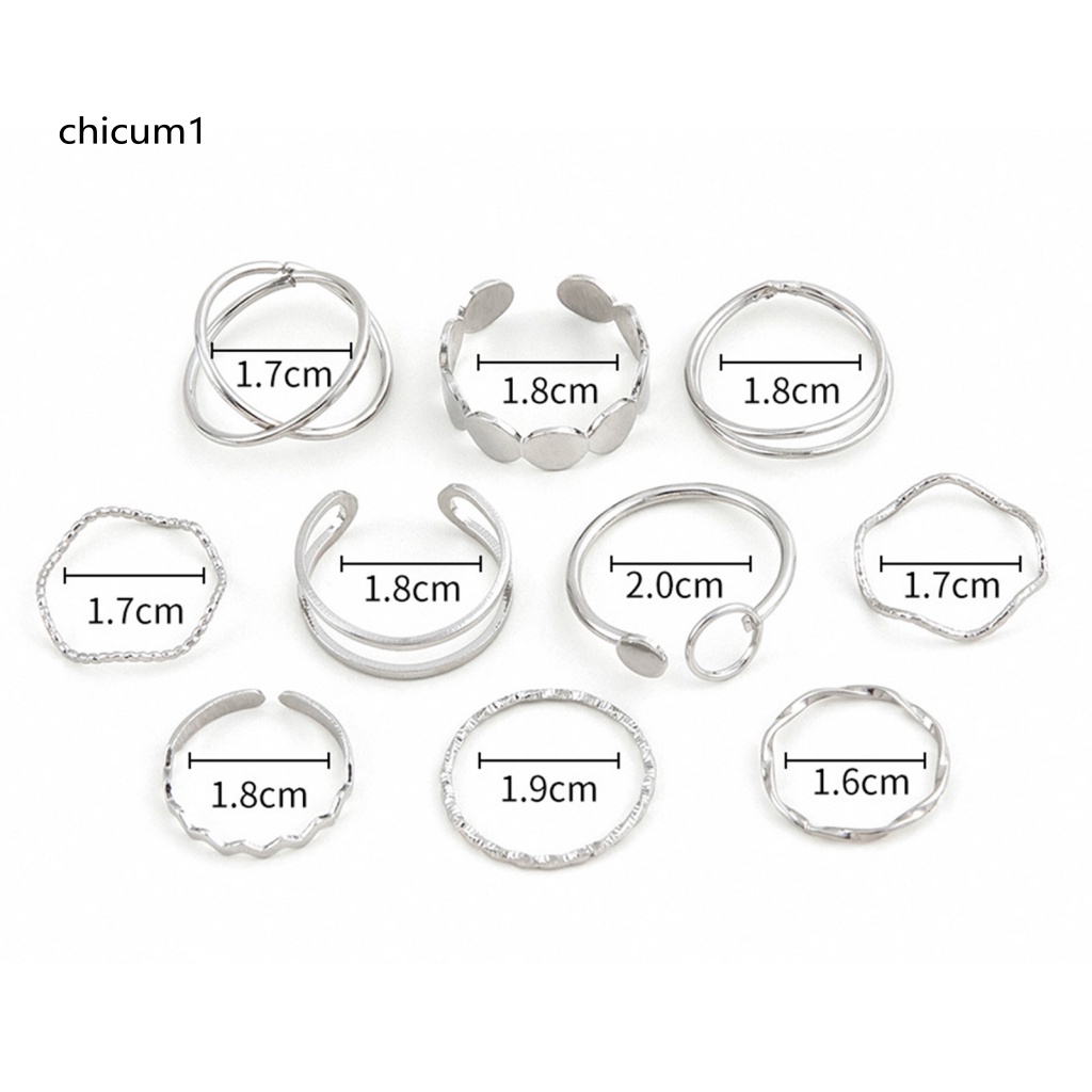 Set 10 Nhẫn Đeo Tay Kim Loại Thiết Kế Đơn Giản Thời Trang Cho Nữ