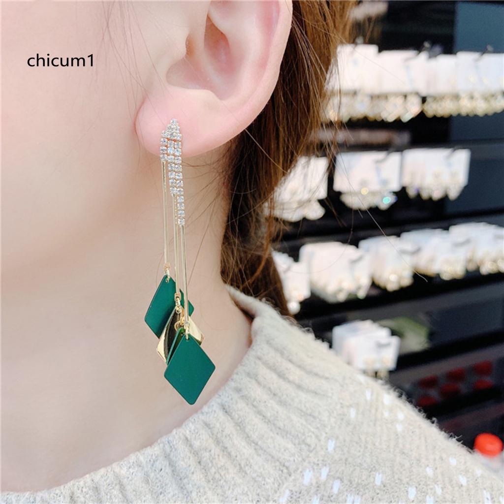 1 Cặp Bông Tai Tua Rua Đính Đá Màu Sắc Tương Phản Phong Cách Bohemian