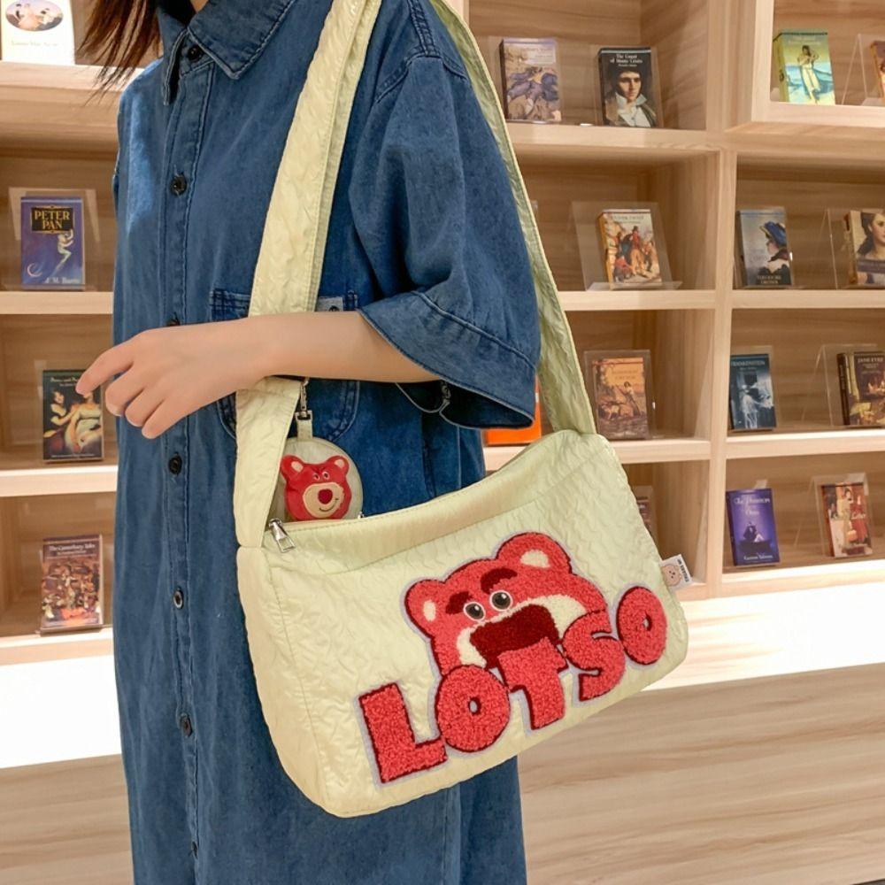 LOMBARD Túi Đeo Chéo Canvas Hình Gấu Dâu Tây Thời Trang Dành Cho Học Sinh