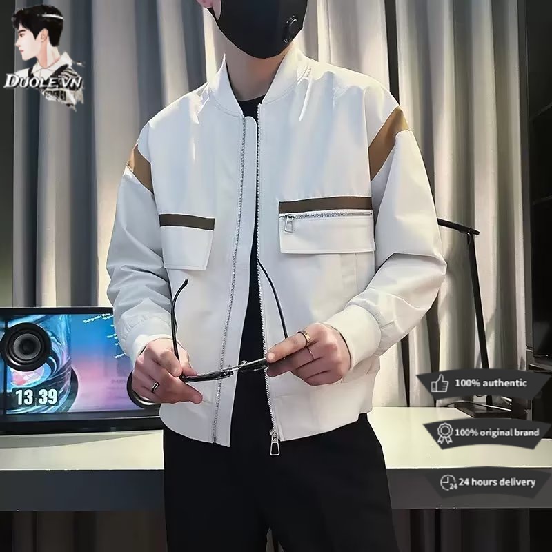 【3 Colors】Áo Khoác Thời Trang Xuân Thu Phong Cách áo khoác nam unisex áo khoác nam đen Chất lượng cao đa túi thiết kế cảm giác dây kéo cắt màu áo Hàn Quốc áo khoác nam thời trang Mới Cho Nam áo khoát gió nam
