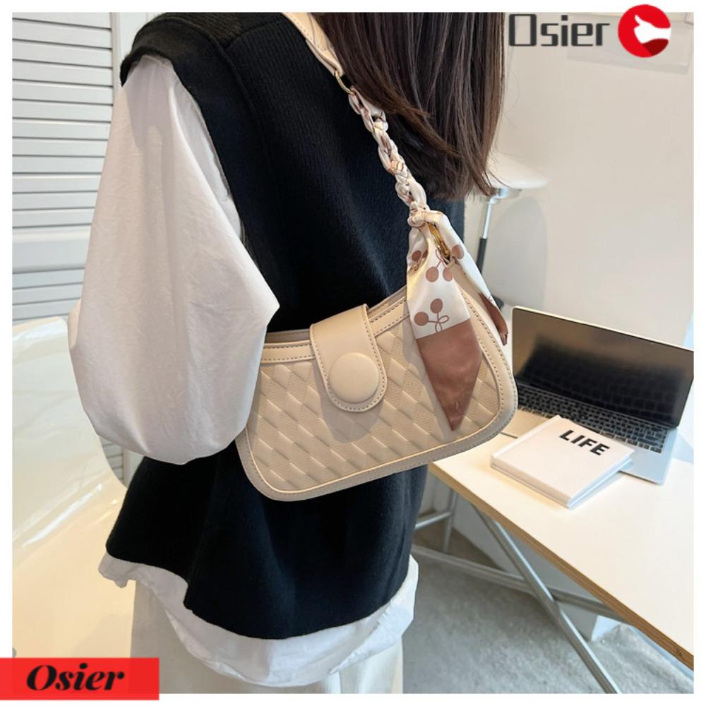 OSIER1 Túi Xách Da PU Màu Trơn Họa Tiết Sọc Caro Thời Trang Cho Nữ