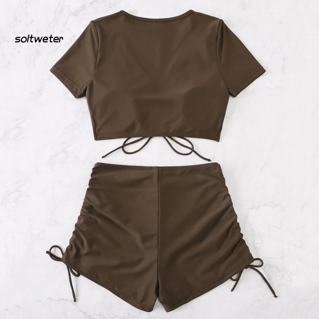 Bộ Đồ Bơi Bikini Hai Mảnh Cổ Chữ V Sâu Màu Sắc Trơn Dành Cho Nữ