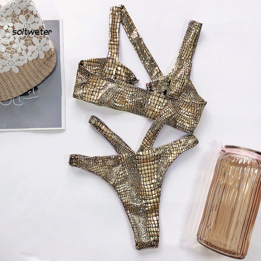 Bộ Bikini 2 Mảnh Hở Lưng Có Mút Đệm Họa Tiết Da Rắn Quyến Rũ Dành Cho Nữ