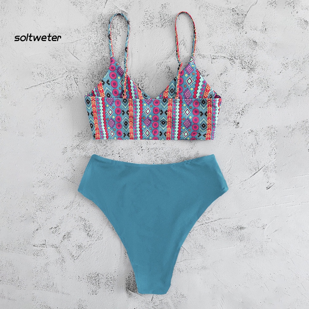 Bộ Bikini 2 Mảnh Lưng Cao In Họa Tiết Phong Cách Bohemian Cổ Điển Thời Trang Đi Biển Cho Nữ