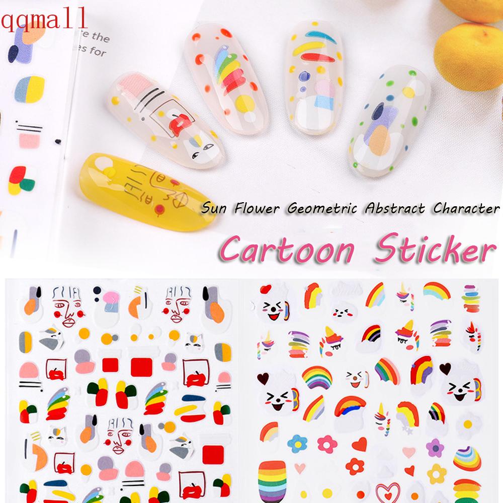 QQMALL Miếng Dán Trang Trí Móng Tay 3D Họa Tiết Hoa Hướng Dương / Mặt Trăng / Hình