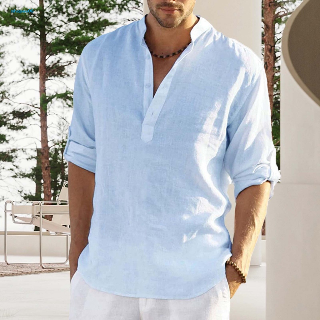 Áo Sơ Mi Nam Dài Tay Cổ Chữ V Màu Sắc Thanh Lịch