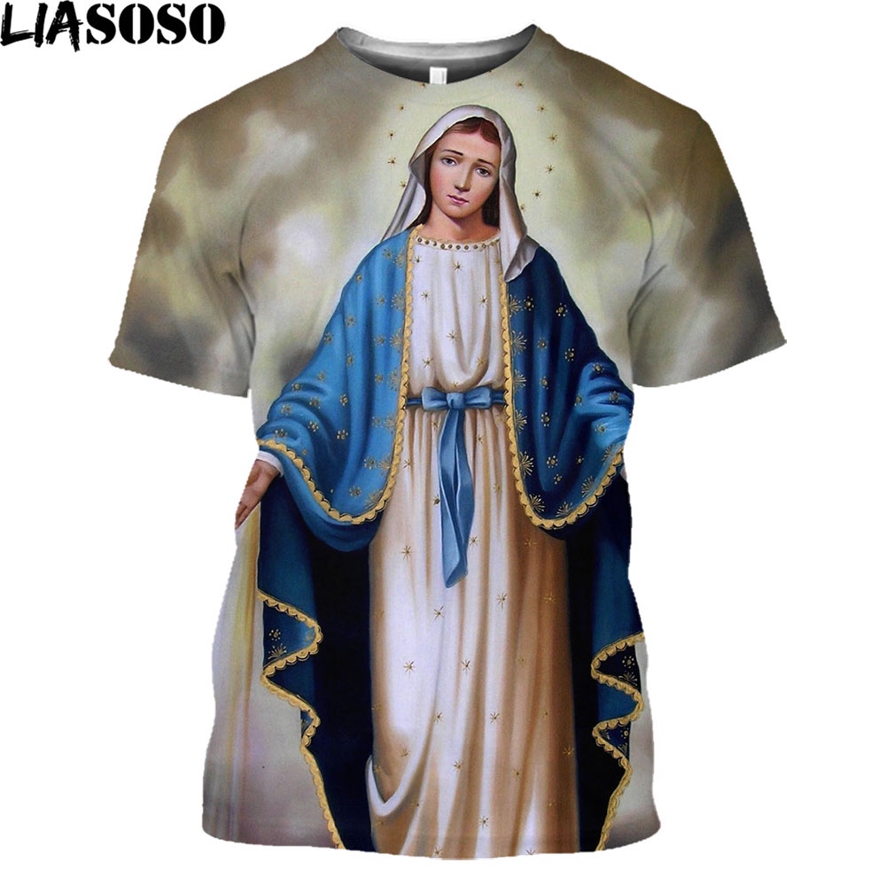 Áo Thun Tay Ngắn Cổ Tròn In Hình Công Giáo mary 3D Thời Trang Mùa Hè Cho Nam Và Nữ