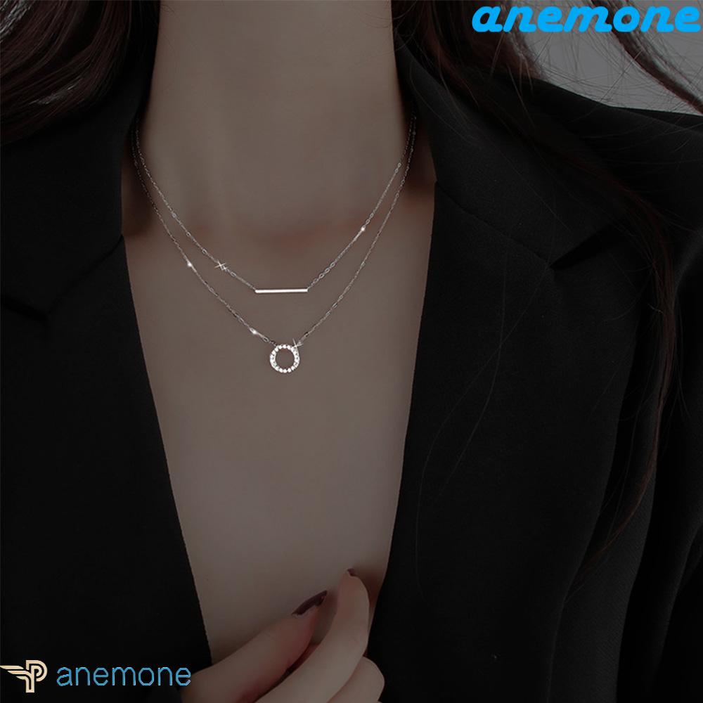 ANEMONE Vòng Cổ Choker Hai Lớp Mặt Tròn Đơn Giản Thời Trang Cho Nữ