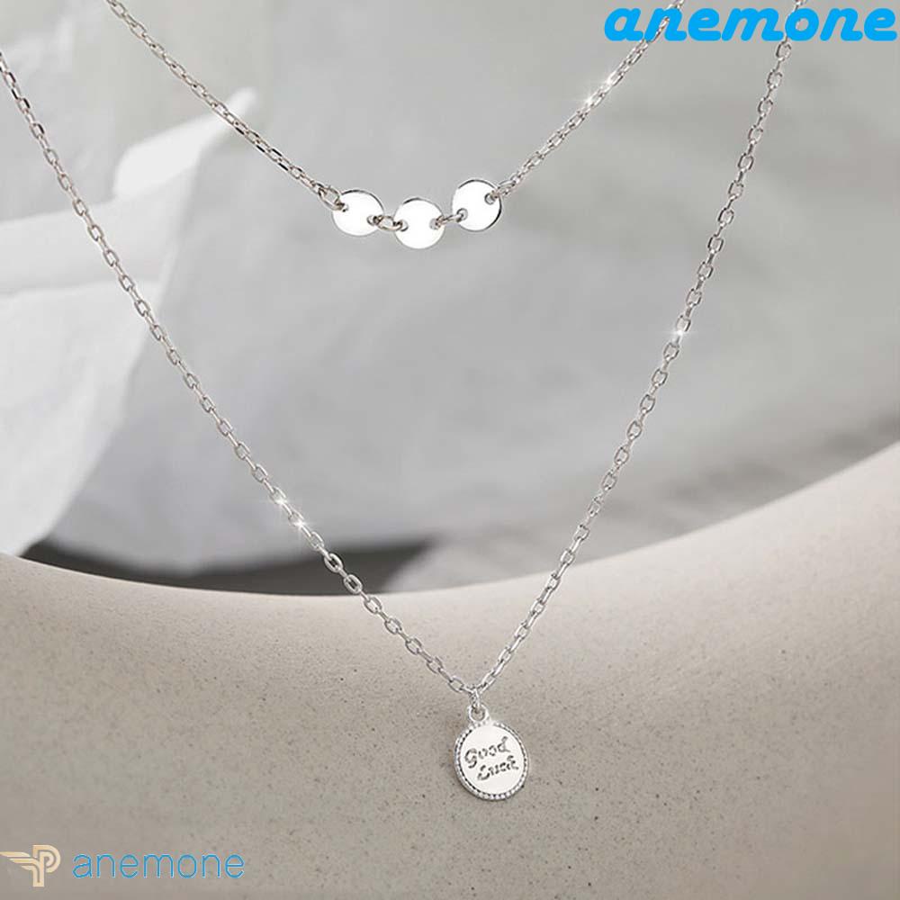 ANEMONE Vòng cổ Hai Lớp Mặt Hình Đĩa May Mắn Thời Trang Hàn Quốc Dành Cho Nữ