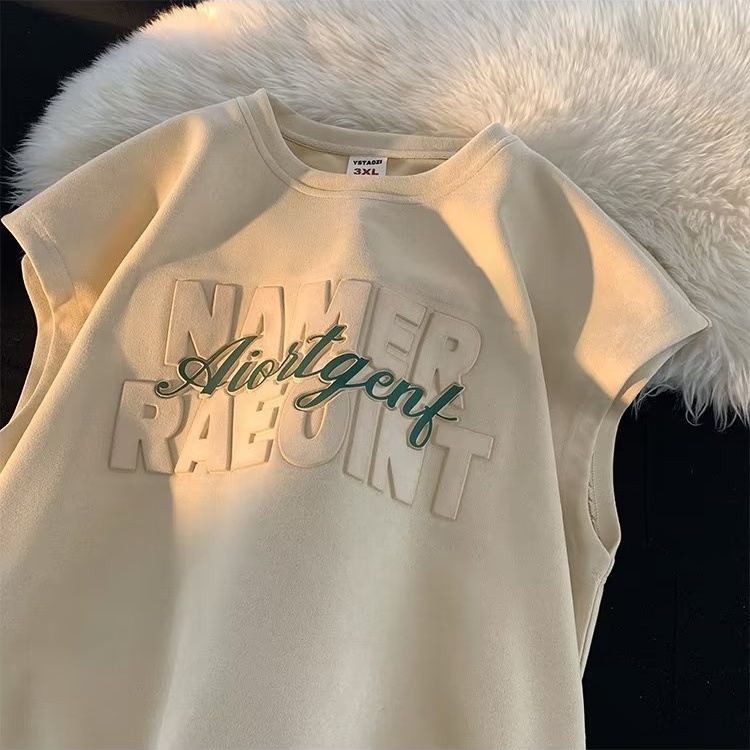 Áo Thun Da Lộn Tay Lửng Dáng Rộng Phong Cách Retro Đường Phố Mỹ Thời Trang Mùa Hè Dành Cho Nam