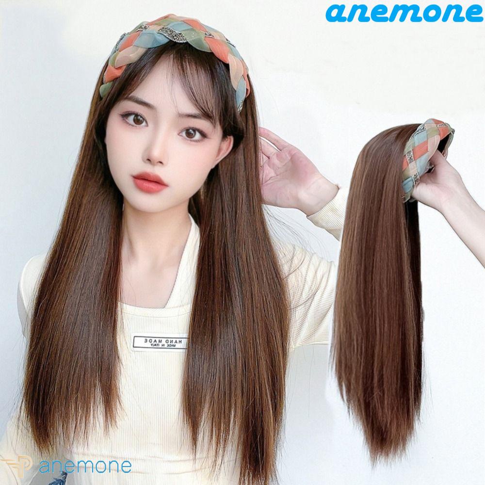 ANEMONE Tóc Giả Thắt Bím Dạng Xoăn Thẳng Màu Đen Tự Nhiên Thời Trang Cho Nữ