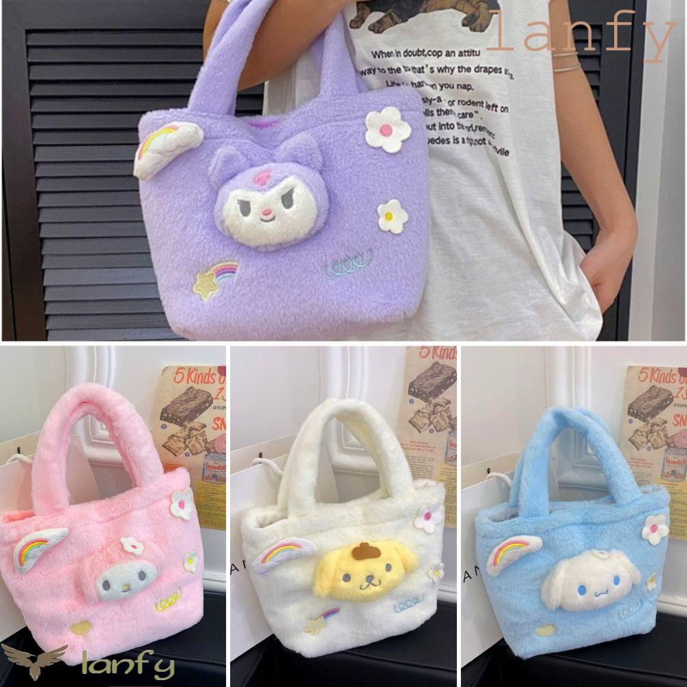LANFY Túi Đeo Chéo Vai Bằng Vải Bông Sức Chứa Lớn Họa Tiết Kuromi Cinnamoroll Hoạt Hình Melody Đáng Yêu Cho Trẻ Em
