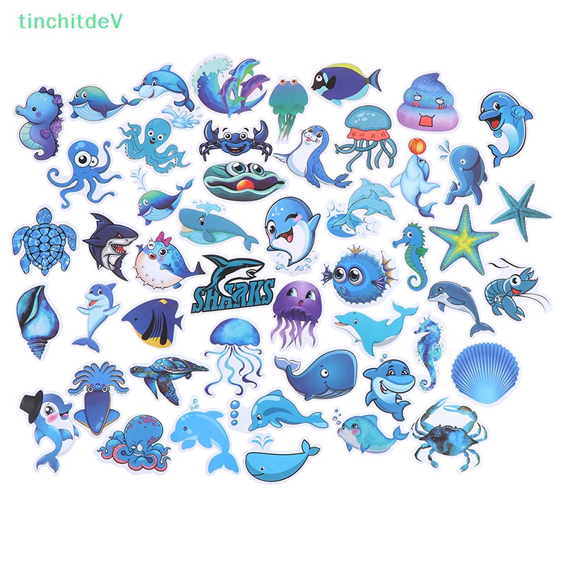 Bộ 49 Miếng Dán Hình Động Vật Biển Xanh Dương Dễ Thương Trang Trí Ván Trượt / Laptop