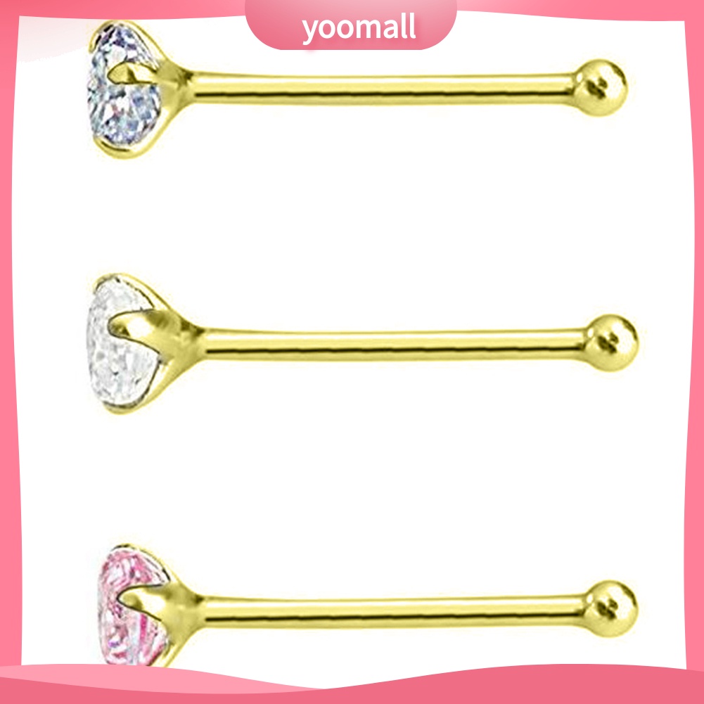 Set 3 Khuyên Mũi Bằng Thép Không Gỉ Đính Đá Thời Trang