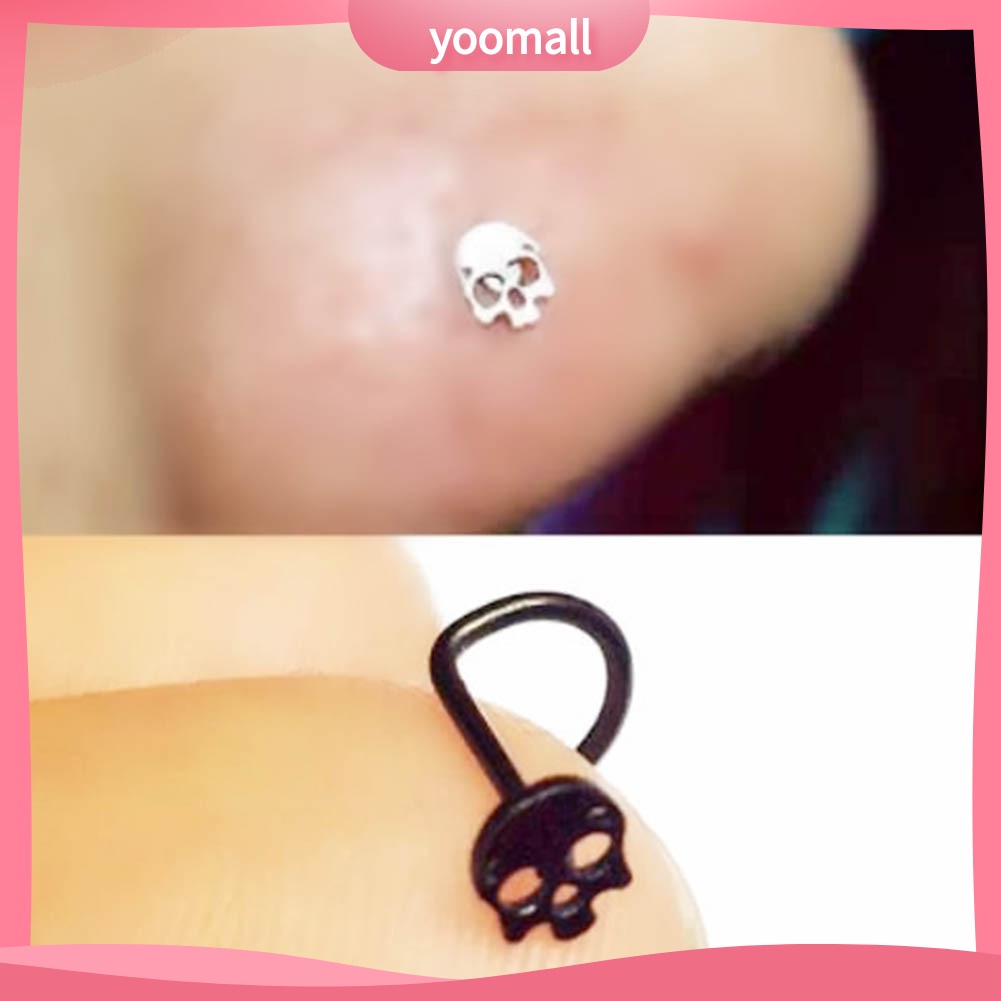 Set 2 Khuyên Mũi Hình Đầu Lâu Bằng Thép Không Gỉ Cá Tính