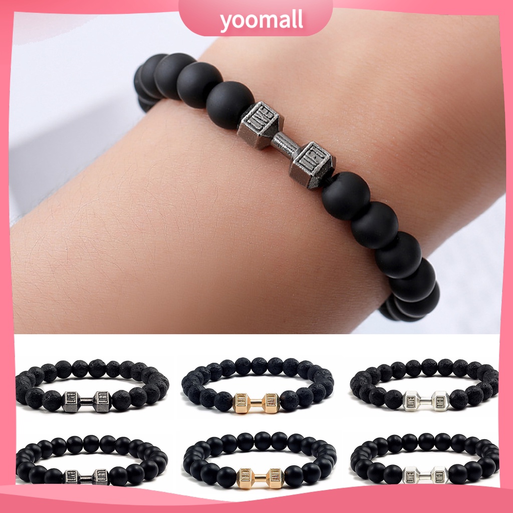 Vòng Tay Chuỗi Hạt Đá Tròn Co Giãn Phong Cách Vintage Cho Nam