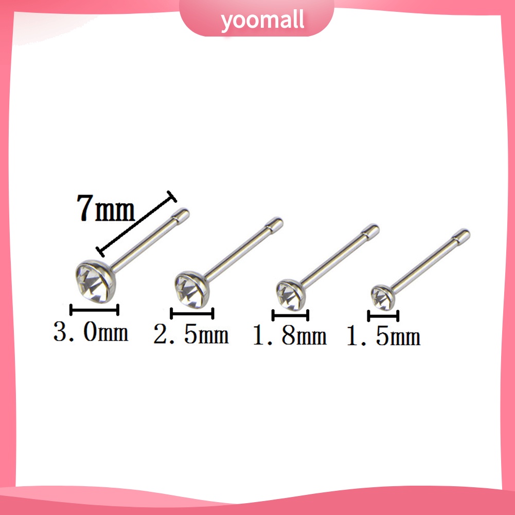 Set 14 Khuyên Mũi Thép Không Gỉ Đính Đá Nhân Tạo Thời Trang