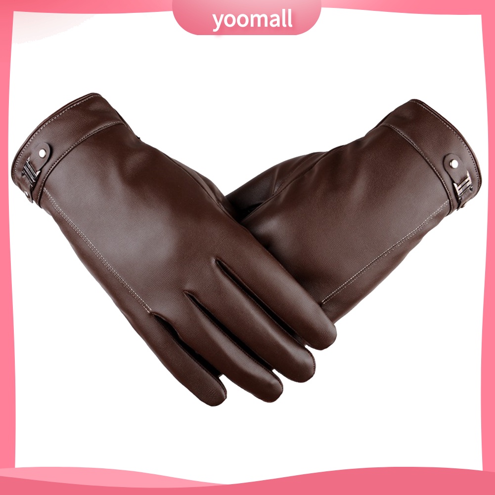 [YM] Găng Tay Giả Da Màu Trơn Dùng Được Màn Hình Cảm Ứng Dành Cho Nam Vào Mùa Đông