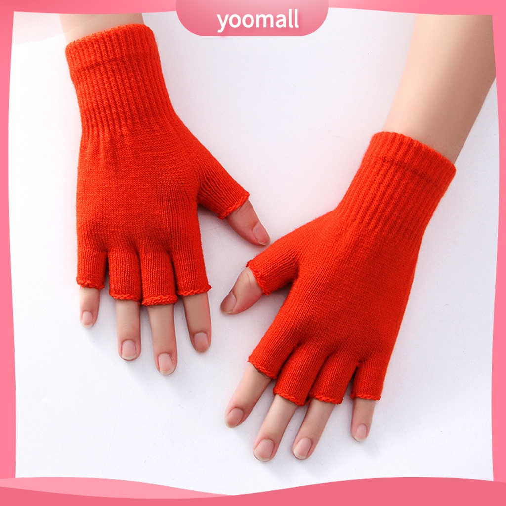 1 Đôi Găng Tay Hở Ngón Bằng Sợi Acrylic Mềm Mại Co Giãn Giữ Ấm Thoải Mái Dành Cho Nữ