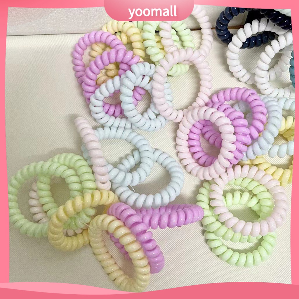 Set 9 Dây Buộc Tóc Dạng Xoắn Ốc Bằng Cao Su Co Giãn Chống Rơi Màu Kẹo