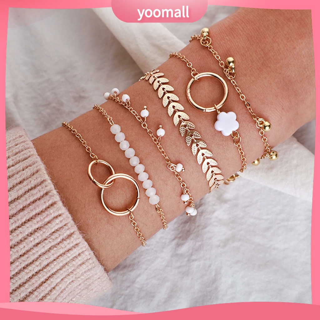 Set 6 Vòng Tay Hợp Kim Xếp Chồng Lên Nhau Cho Nữ