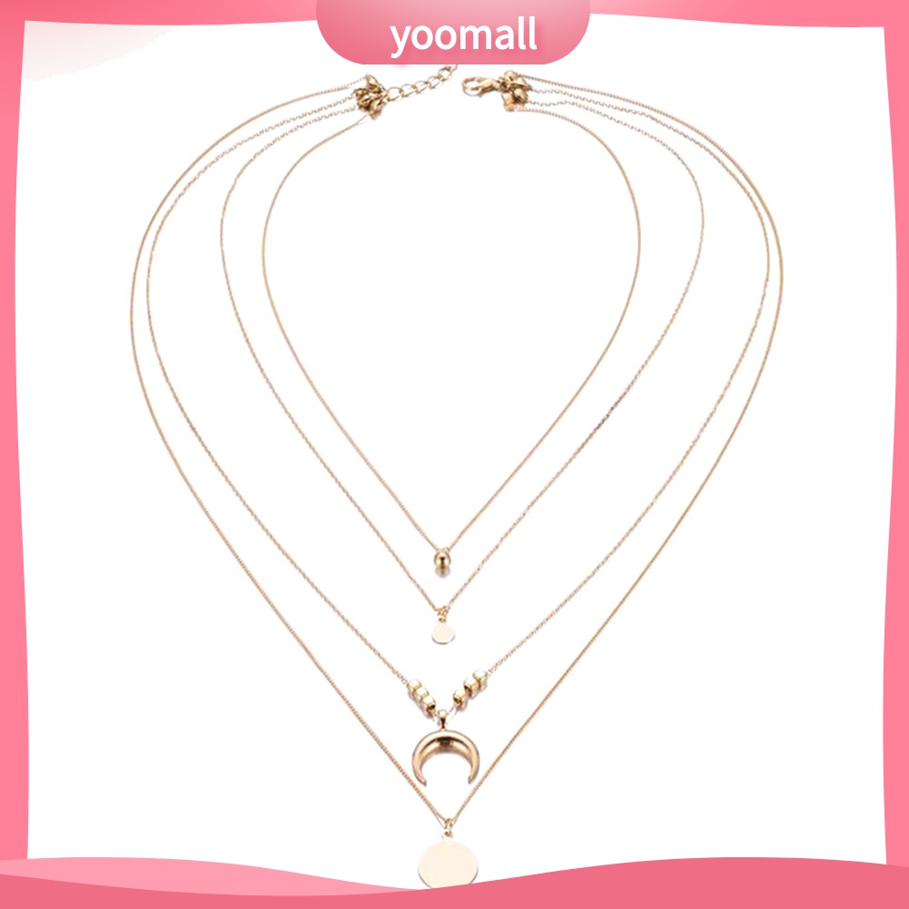Vòng Cổ Choker 4 Lớp Mặt Hình Mặt Trăng Phong Cách Cổ Điển Dành Cho Nữ