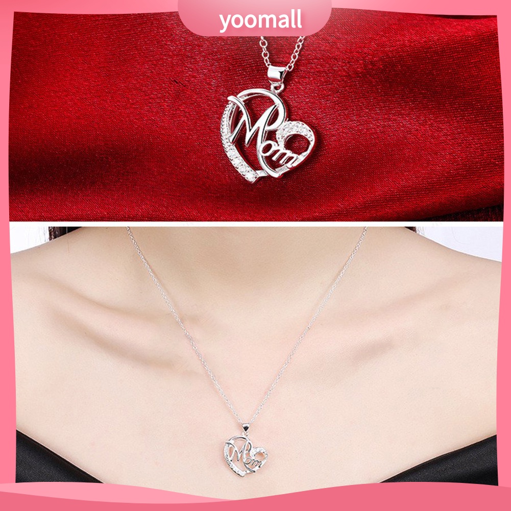 Vòng cổ Mặt Trái Tim Đính Đá Chữ Mom Thời Trang