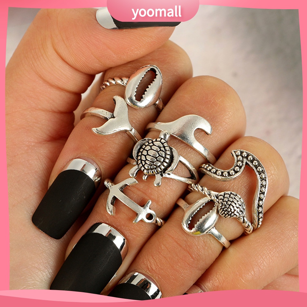 Set 8 Nhẫn Đeo Khớp Ngón Tay Phong Cách Boho Thời Trang Cho Nữ