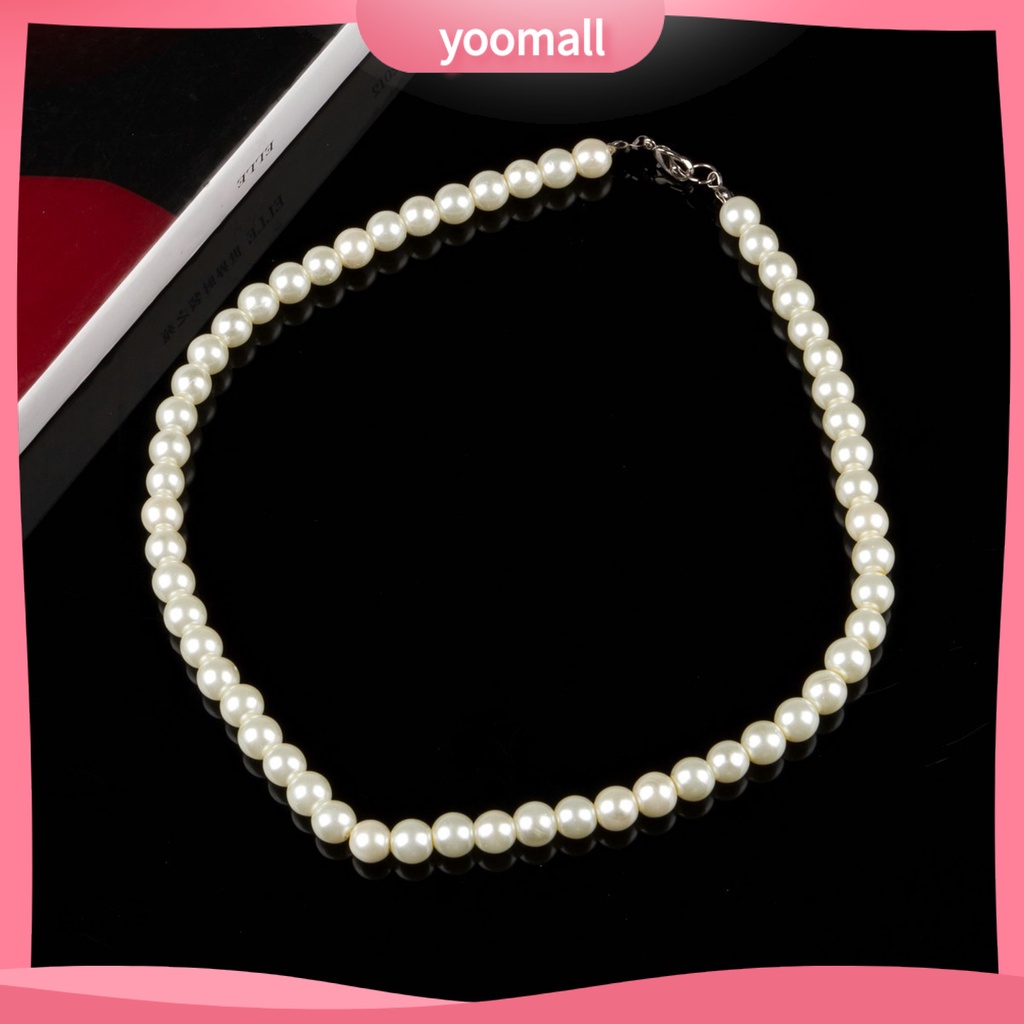 Vòng cổ Kim Loại Đính Ngọc Trai Giả 8mm Thanh Lịch Cho Nữ